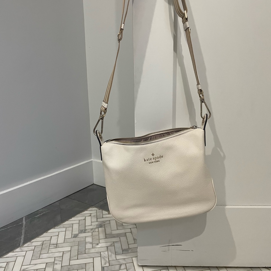 Nwot Never Worn Kate Spade Cream Leather Crossbody With Tan Strap